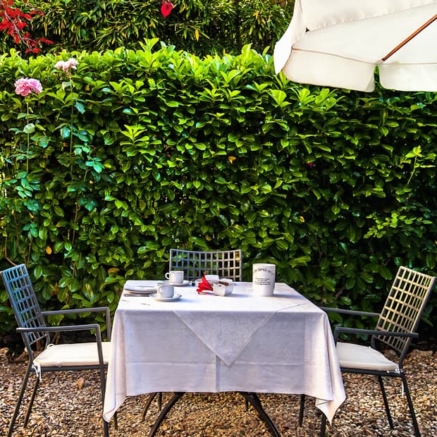 A shaded corner of the villa gardens